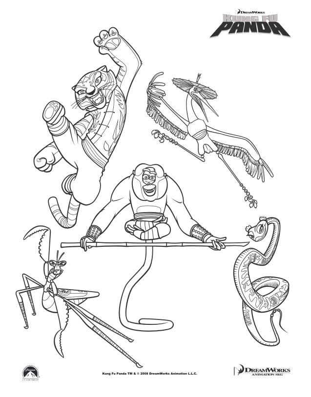 coloriage kung fu panda tous ensemble